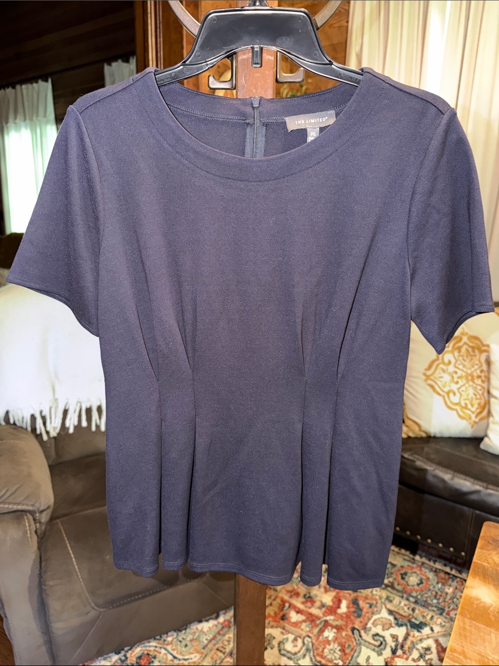The Limited Black Short Sleeve Scoop Neck Peplum Top